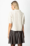 On Kadın Kısa Kollu Örme Hırka 65917 Bej