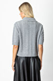 On Kadın Kısa Kollu Örme Hırka 65917 Gri