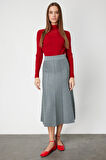 On Kadın Pileli Midi Triko Etek 65210 Gri