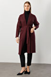 On Kadın Büyük Beden Beli Kuşaklı Şal Yaka Hırka 60900 Bordo