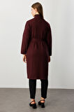 On Kadın Büyük Beden Beli Kuşaklı Şal Yaka Hırka 60900 Bordo