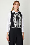 On Kadın İşlemeli Triko Yelek 60919 Siyah