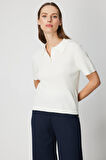 On Kadın Örgülü Kısa Kollu Triko Kazak 60314 Ekru