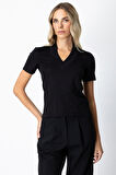 On Kadın V Yaka Dikişli Basic T-Shirt 61341 Siyah