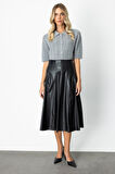 On Kadın Dikiş Detaylı Midi Boy Deri Etek 64201 Siyah