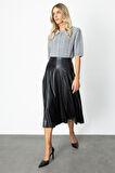 On Kadın Dikiş Detaylı Midi Boy Deri Etek 64201 Siyah