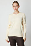 On Kadın Yakası İnci Detaylı Triko Kazak 65379 Krem