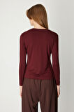 On Kadın Metal Aksesuarlı Sıfır Yaka Basic Bluz 61303 Bordo