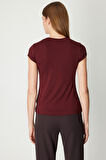 On Kadın Sıfır Yaka Ay Kol Basic Bluz 61302 Bordo