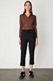 On Kadın Önü Çimalı Dar Paça Eşofman Altı 64138 Siyah