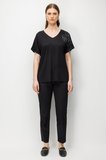 On Kadın Büyük Beden Tek Omzu Zincirli V Yaka T-Shirt 71368 Siyah