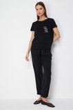 On Kadın Yazı Detaylı Sıfır Yaka Pamuklu T-Shirt 71464 Siyah
