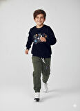 3 İplik Çocuk Eşofman Takımı Siyah Haki Yeşil Kombin
