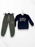 3 İplik Çocuk Eşofman Takımı Siyah Haki Yeşil Kombin