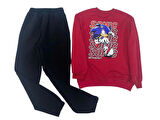 2 İplik  Çocuk Eşofman Takımı Kırmızı Siyah Kombini