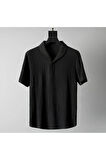 Alaçatı Stili Erkek Bürümcük Krinkıl Kumaş Yazlık Likralı Polo Yaka Tshirt ve Eşofman Takım kombini