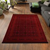 Afgan Türkmen Otantik Desenli Dokuma Bordo Oturma Odası Salon Mutfak Halısı 5969A_ZS72