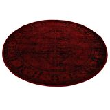 Afgan Türkmen Otantik Desenli Dokuma Bordo Yuvarlak Oturma Odası Salon Mutfak Halısı 4897H