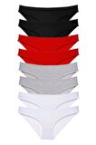 8 adet Süper Eko Set Likralı Kadın Slip Külot Siyah Kırmızı Gri Beyaz