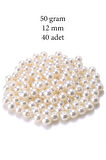 50 gram 12mm Krem Renk Plastik İnci Boncuk Çanta ve Takı Yapım Boncuğu (~40 adet)