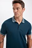 Slim Fit Kıvrılmaz Polo Yaka Kol Bantlı Pamuklu Tişört