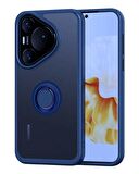 Huawei Pura 70 Pro Kılıf Yüzüklü Standlı Extra Darbe Emici Sert Silikon Kapak - Lacivert