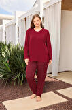 Aydoğan Kadın inci Büyük Beden Kiraz Kırmızı Pijama Takımı 0496