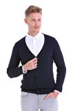 Lacivert V Yaka Regular Fit Yünlü Triko Hırka | S