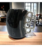 Porselen Beş Parmak Tasarımlı Siyah Kupa Bardak – Metalik Kulp Detaylı