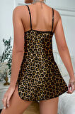 Leopar Desenli Saten Gecelik