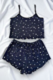 Yıldız Desenli Lacivert Şortlu Pijama Takımı