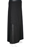 Hesna Kadın Lumina Kombin ve Biye Detaylı Astarlı Lastikli Siyah Etek