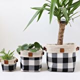 Plaidlove Serisi Blackplaid 3lü Kumaş Organizer&Saksı Kılıfı Seti