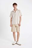 Relax Fit Düz Paça Gabardin Bermuda