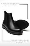  Günlük Kadın Siyah Bot Kalın Oval Burunlu Lastikli Alçak Topuklu Tırtıklı Taban Kısa  Bootie  387