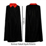Kırmızı Yakalı Siyah Dracula Pelerin 120 Cm