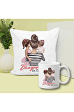 Dünyanın En Tatlı Annesi Baskılı Kupa ve Yastık Hediyelik Set Anneye Hediye