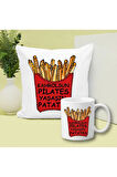 Yaşasın Patates Baskılı Kupa ve Yastık Hediyelik Set Arkadaşa Hediye