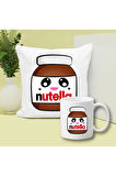Nutella Kavanoz Baskılı Kupa ve Yastık Hediyelik Set Arkadaşa Hediye