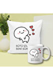 Sütü Çilekli Seni Sürekli Baskılı Kupa ve Yastık Hediyelik Set Arkadaşa Hediye