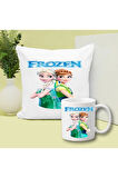Frozen Elsa Baskılı Kupa ve Yastık Hediyelik Set Arkadaşa Hediye