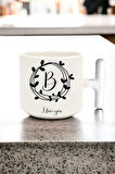 B I love You Desen Krem Renk Latte Fincan Kupa - Beyaz Kulp lattecup
