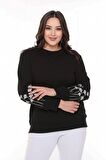 Kolları Çiçek Nakışlı Sweattshirt