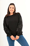 Kolları Yıldız Taş Baskılı Sweatshirt