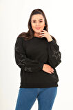 Kolları Yıldız Taş Baskılı Sweatshirt