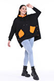 Kapüşonlu Renkli Cepli Salaş Sweatshirt