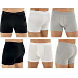 Şahinler E031 Erkek Likralı Boxer Külot 2Beyaz-2Siyah-2Gri M