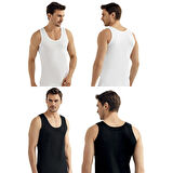 Şahinler E002-E005 6'lı Paket Erkek Atlet %100 Pamuk 3Beyaz-3Siyah 3XL