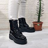 M.P 1425 Siyah Rugan 4cm Tabanlı İçi Tüylü Polar Parlak Kadın Bot