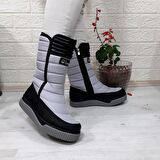 Benetton 50027 Gri-Siyah İçi Kürklü Fermuarlı Kaymaz Kadın Kar Botu